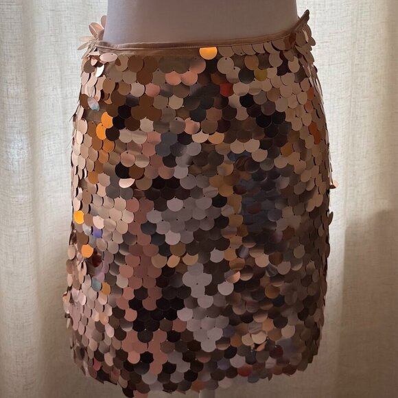 Nasty Gal Petite Disc Sequin Mini Pelmet Skirt Copper Rose Gold Size 2 NWT - Picture 6 of 13